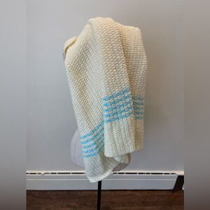 Vintage baby blue & cream hand knitted blanket | Baby blanket | Nursery blanket